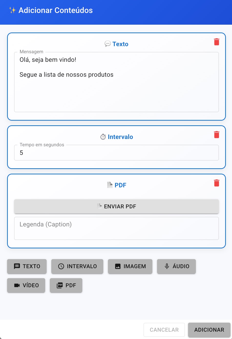 FlowBuilder Formulário Bloco de Conteúdo