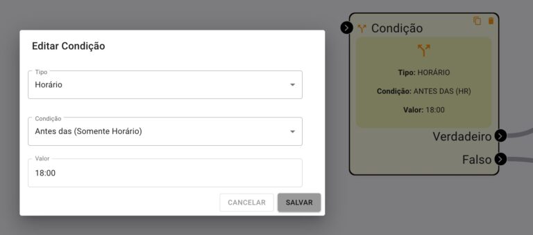 FlowBuilder Formulário Bloco Condição de Horário