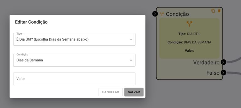 FlowBuilder Formulário Bloco Condição de Dia Útil