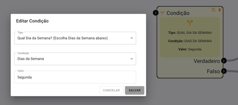 FlowBuilder Formulário Bloco Condição de Dia da Semana
