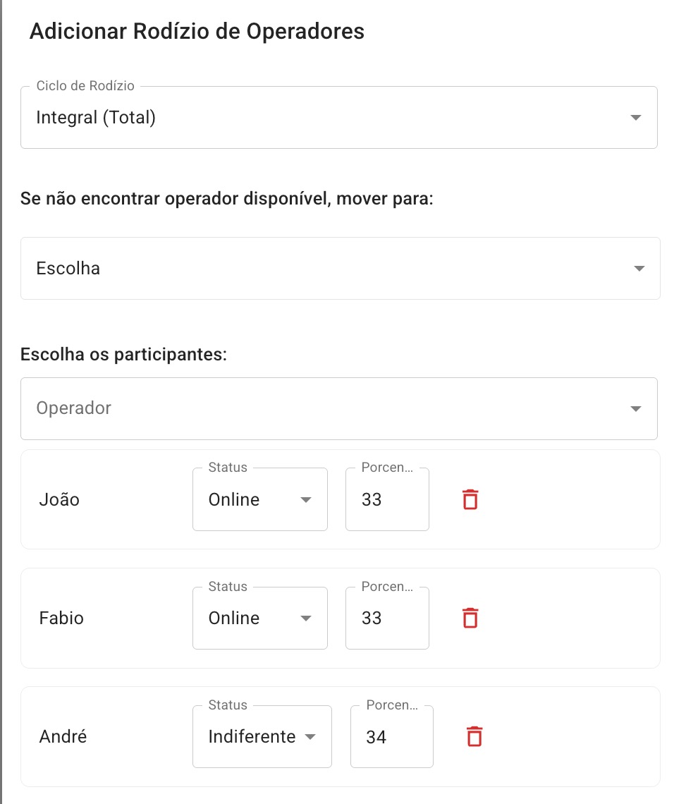 FlowBuilder Formulário Bloco Rodízio