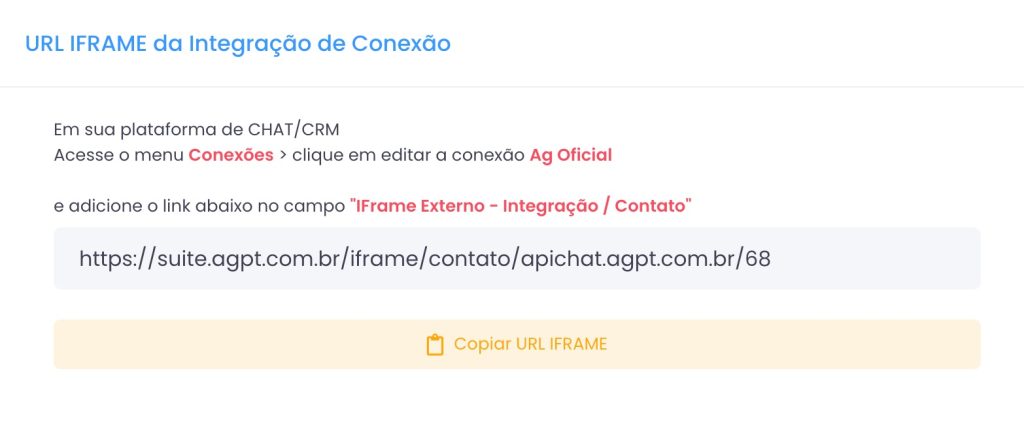 Copiar URL IFRAME da Integração da Conexão