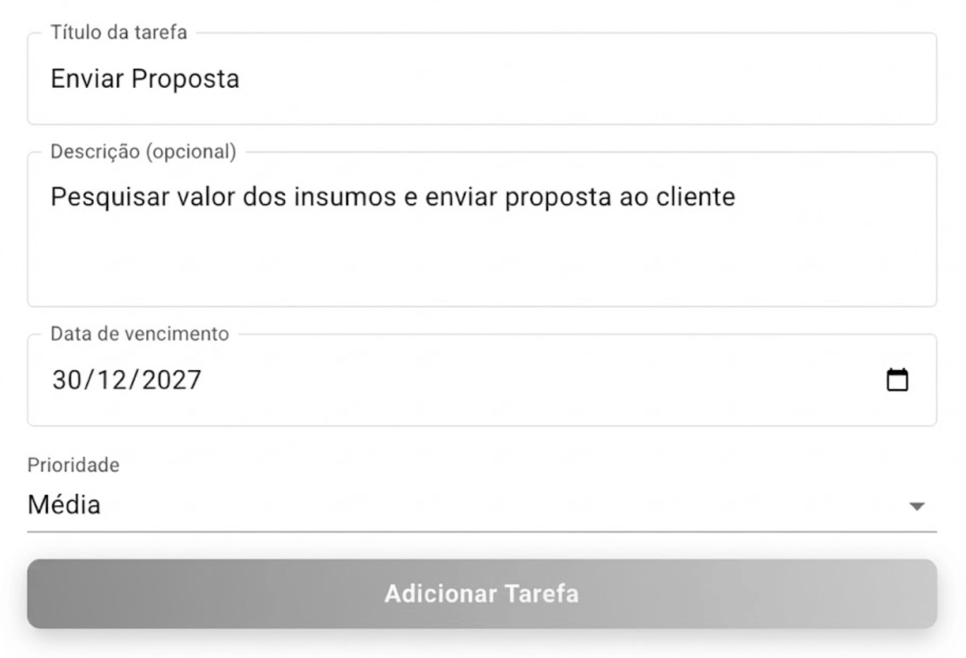 Formulário exemplo de como Adicionar Tarefa