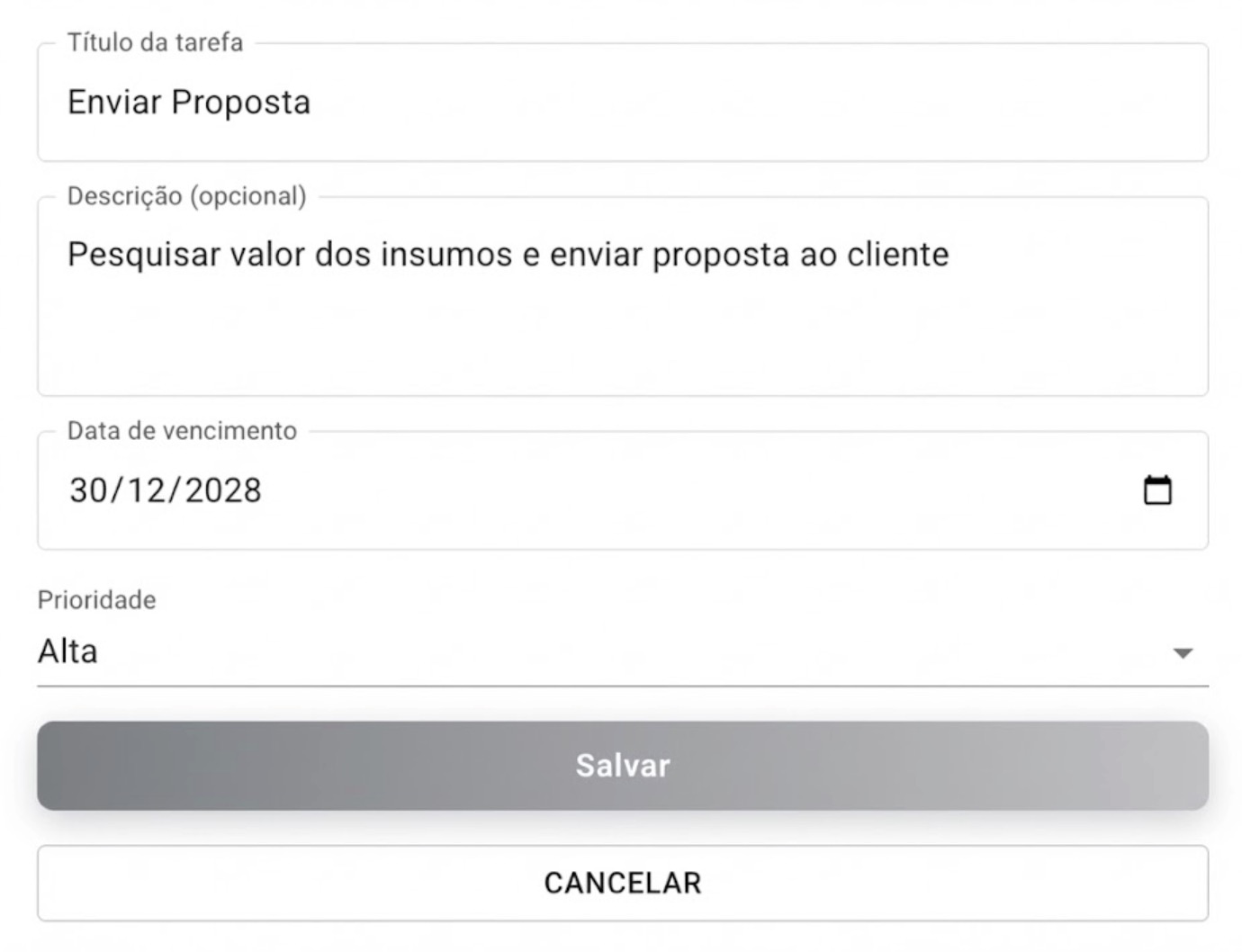 Formulário exemplo como Editar Tarefa