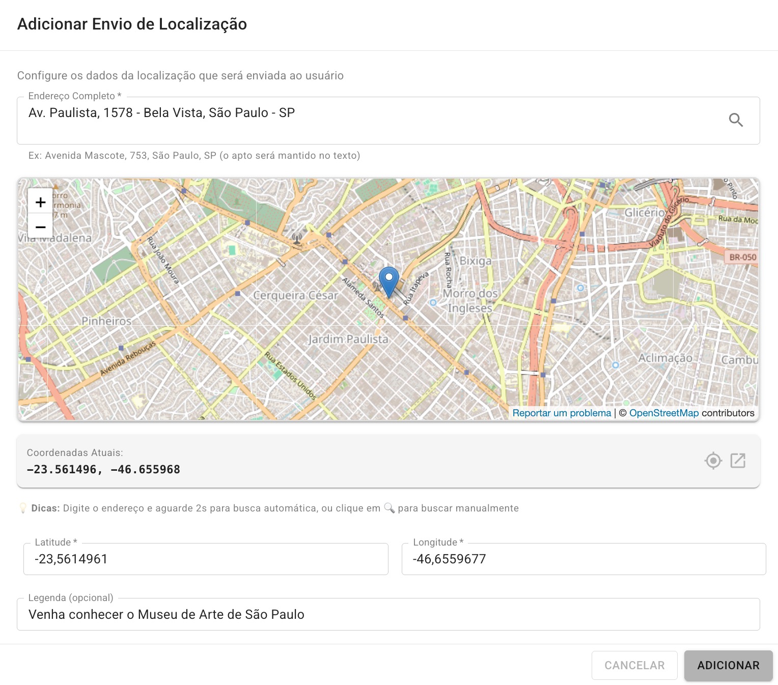 FlowBuilder Formulário Bloco Localização