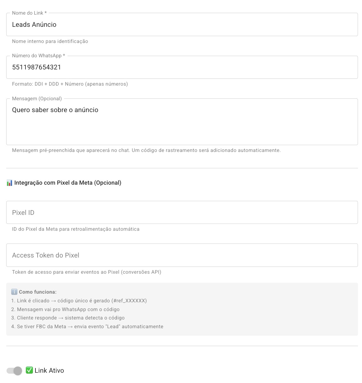Formulário de Edição na Gestão de Links
